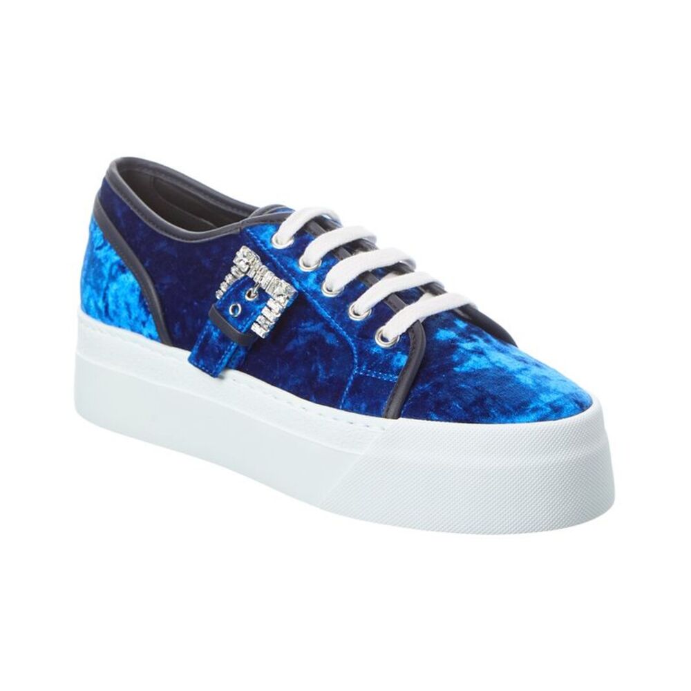 Sergio Rossi Twenty Buckle Velvet Platform Sneaker, Blue